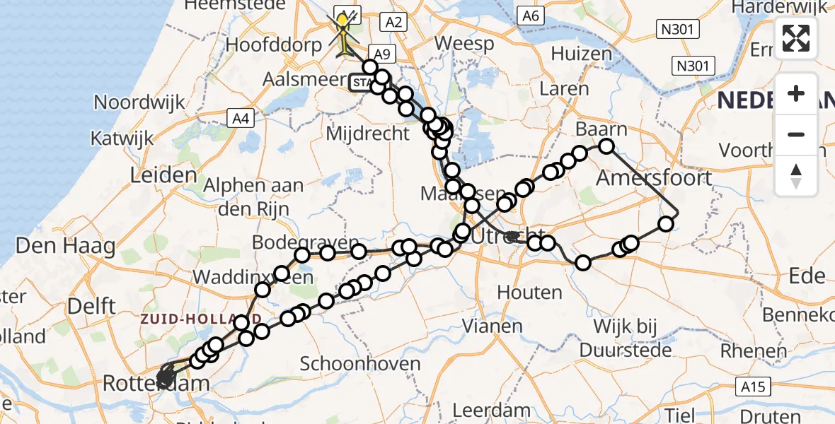 Routekaart van de vlucht: Politieheli naar Amstelveen, Meentsloot