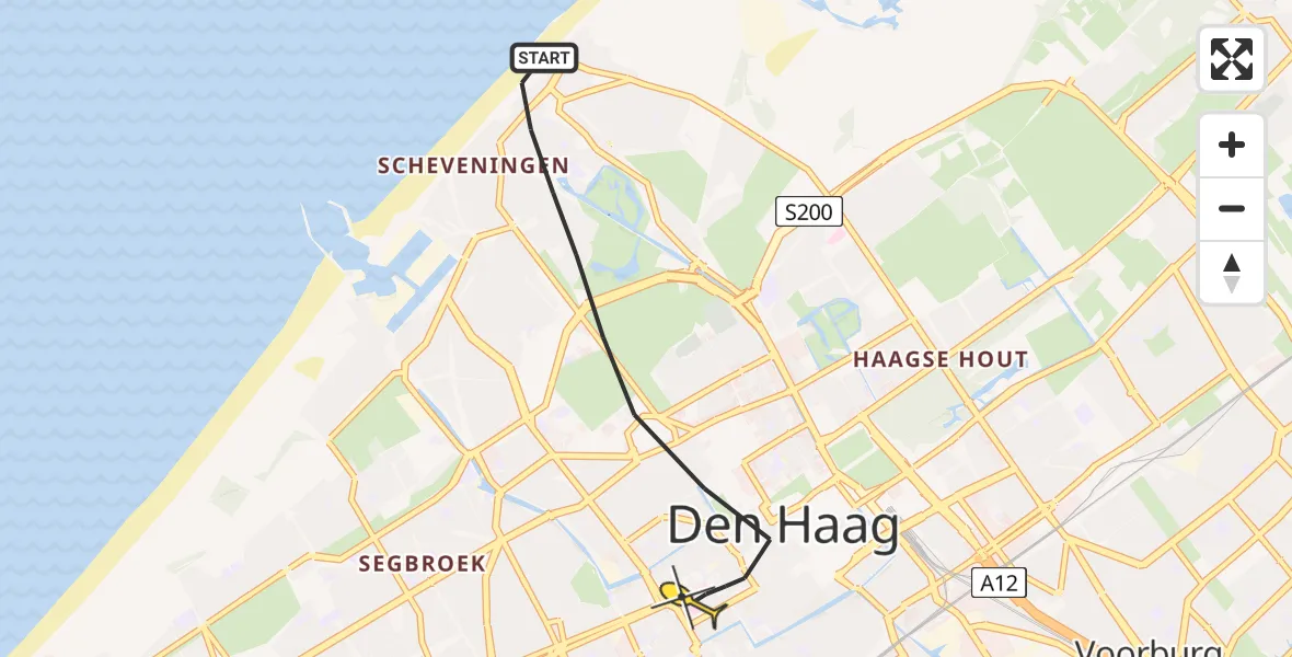 Routekaart van de vlucht: Lifeliner 2 naar Den Haag, Vijzelstraat