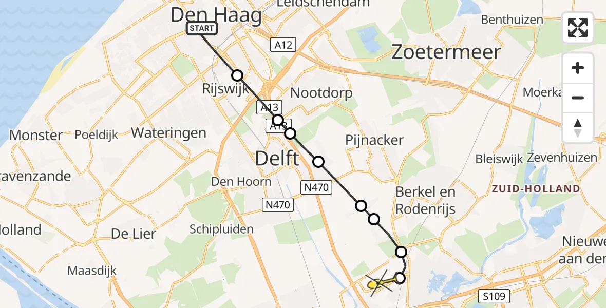 Routekaart van de vlucht: Lifeliner 2 naar Rotterdam The Hague Airport, Vaillantlaan