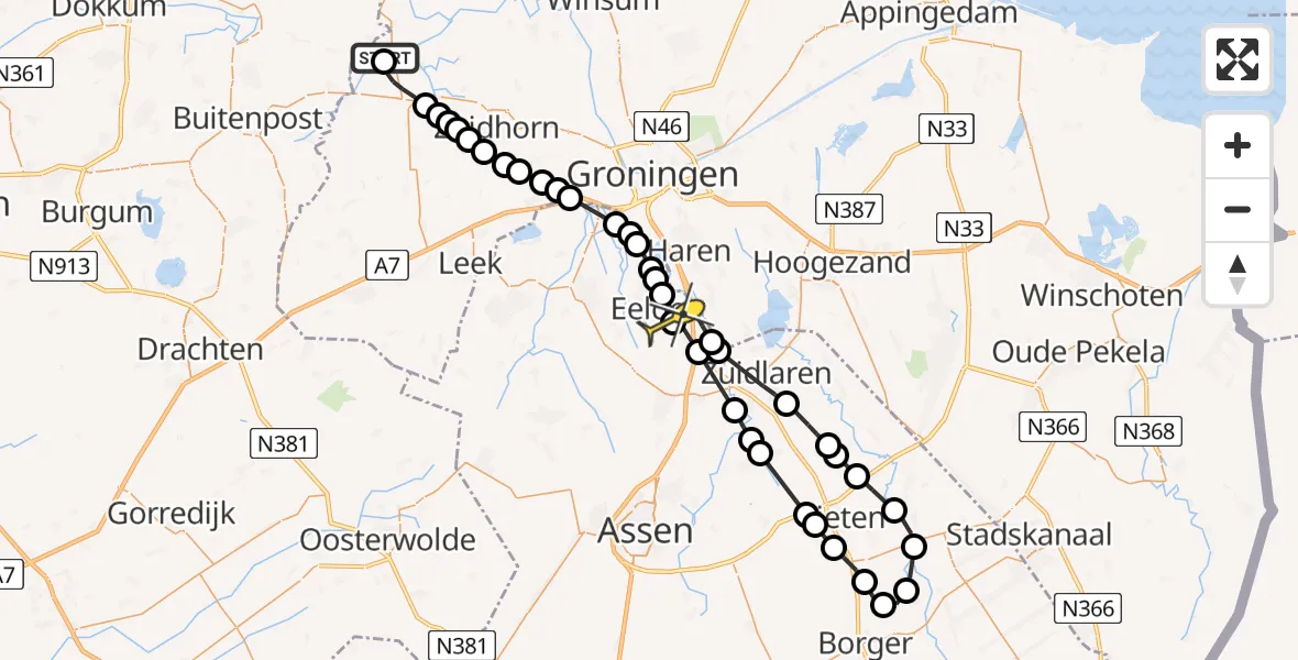 Routekaart van de vlucht: Lifeliner 4 naar Groningen Airport Eelde, Bosscherweg