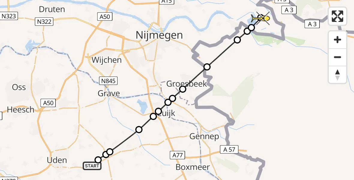 Routekaart van de vlucht: Lifeliner 3 naar Herwen, Zeelandsedijk