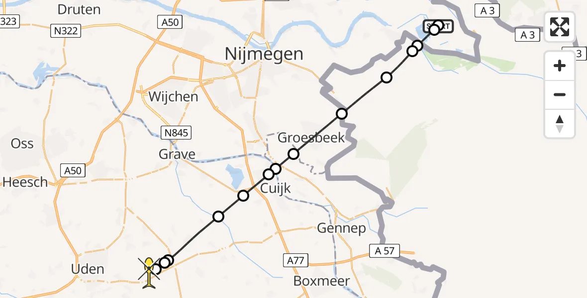 Routekaart van de vlucht: Lifeliner 3 naar Vliegbasis Volkel, Zwarteweg