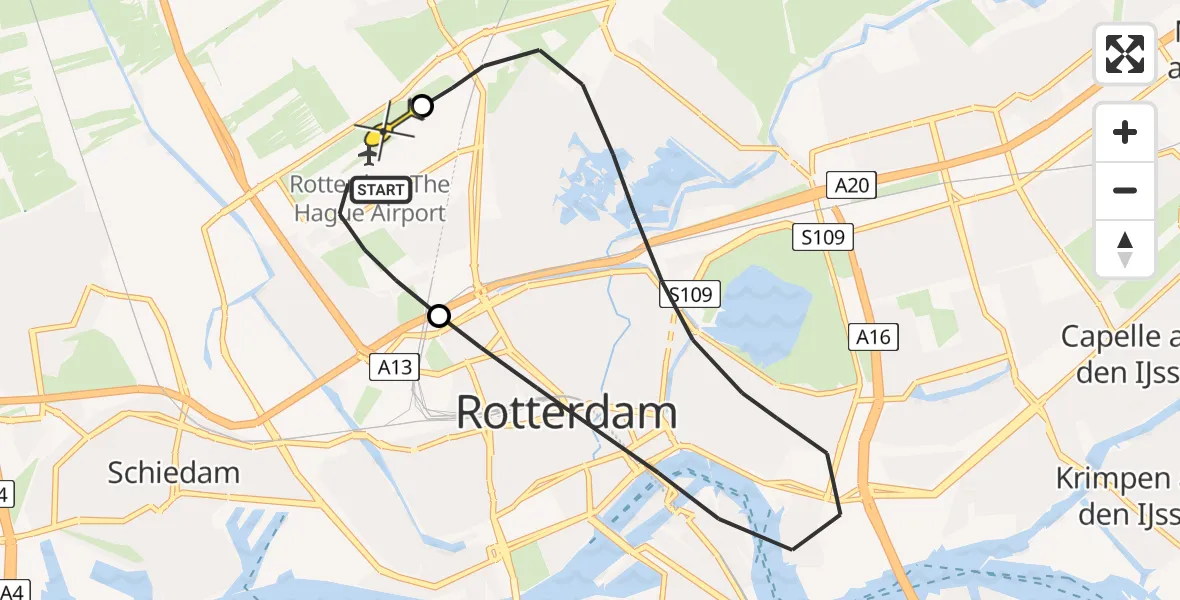 Routekaart van de vlucht: Lifeliner 2 naar Rotterdam The Hague Airport, Deelenpad