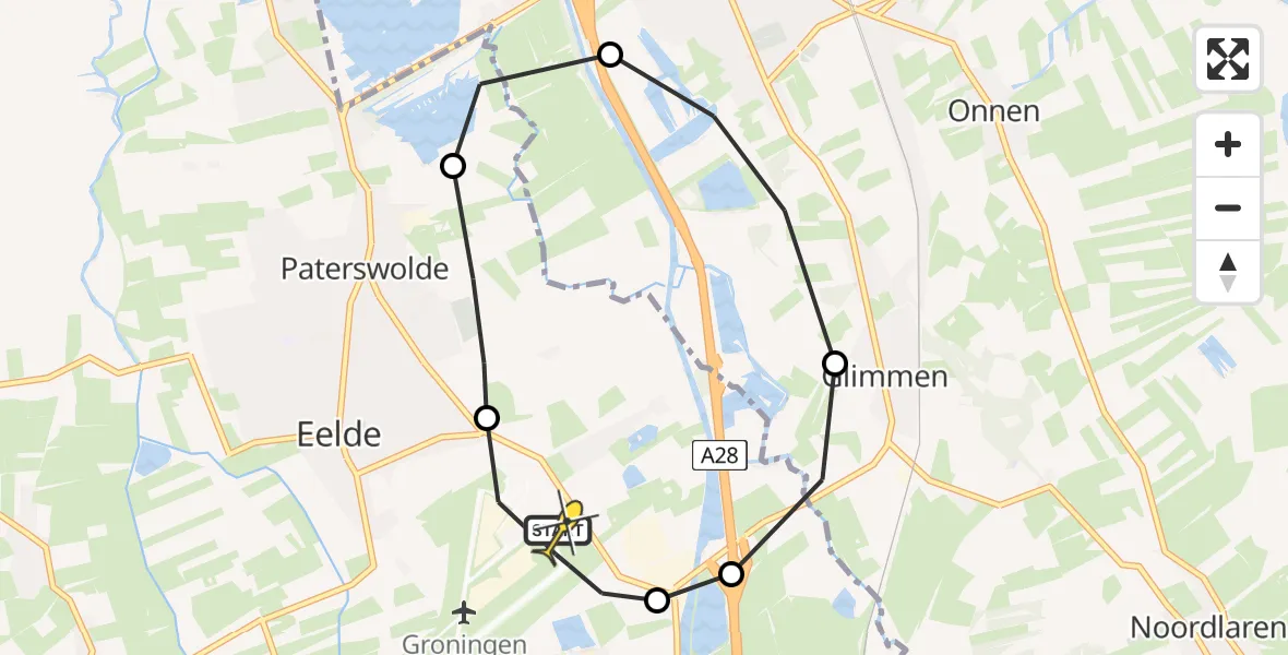 Routekaart van de vlucht: Lifeliner 4 naar Groningen Airport Eelde, Burgemeester J.G. Legroweg