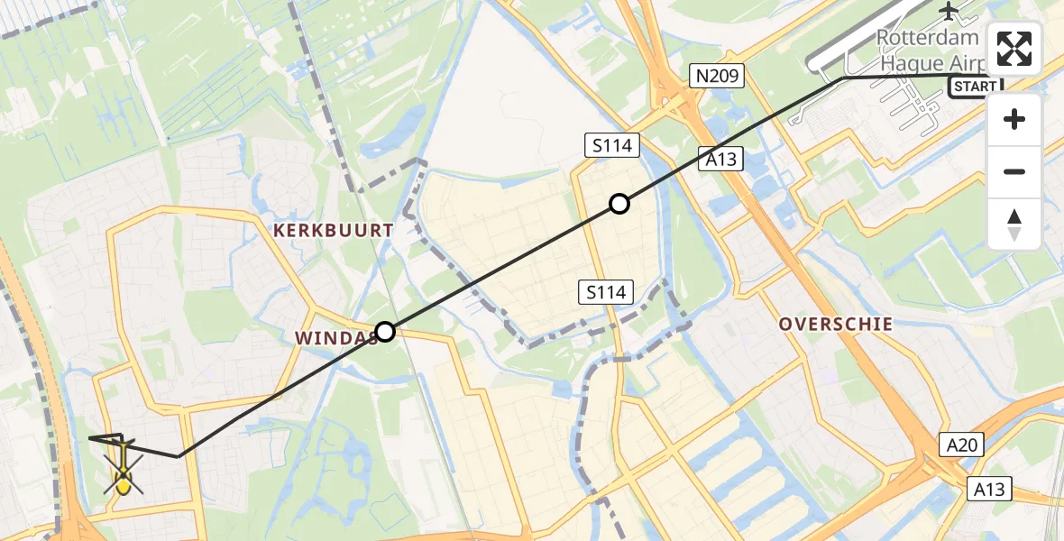 Routekaart van de vlucht: Lifeliner 2 naar Schiedam, Katershofpad