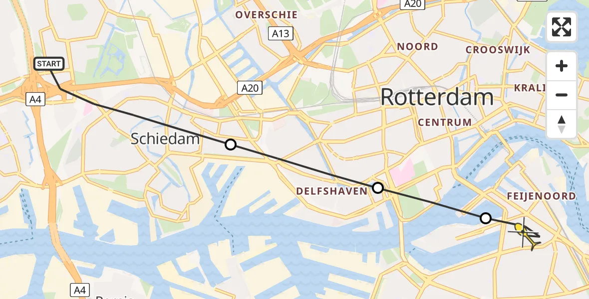 Routekaart van de vlucht: Lifeliner 2 naar Rotterdam, Bijdorpplein