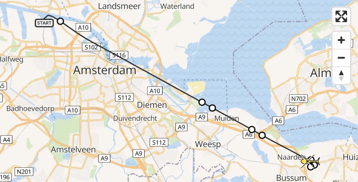 Routekaart van de vlucht: Lifeliner 1 naar Huizen, Grote Tocht