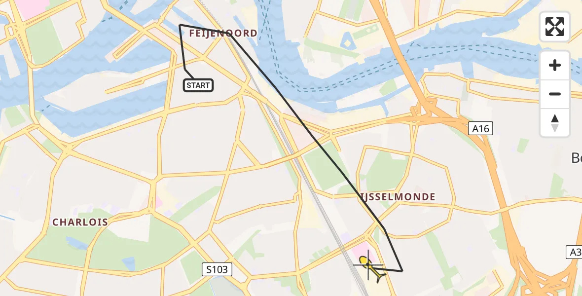 Routekaart van de vlucht: Lifeliner 2 naar Rotterdam, Oranjeboomstraat