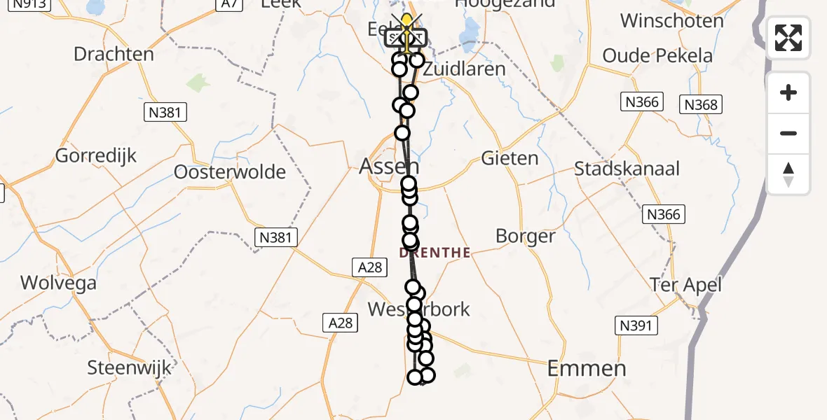 Routekaart van de vlucht: Lifeliner 4 naar Groningen Airport Eelde, Moespot