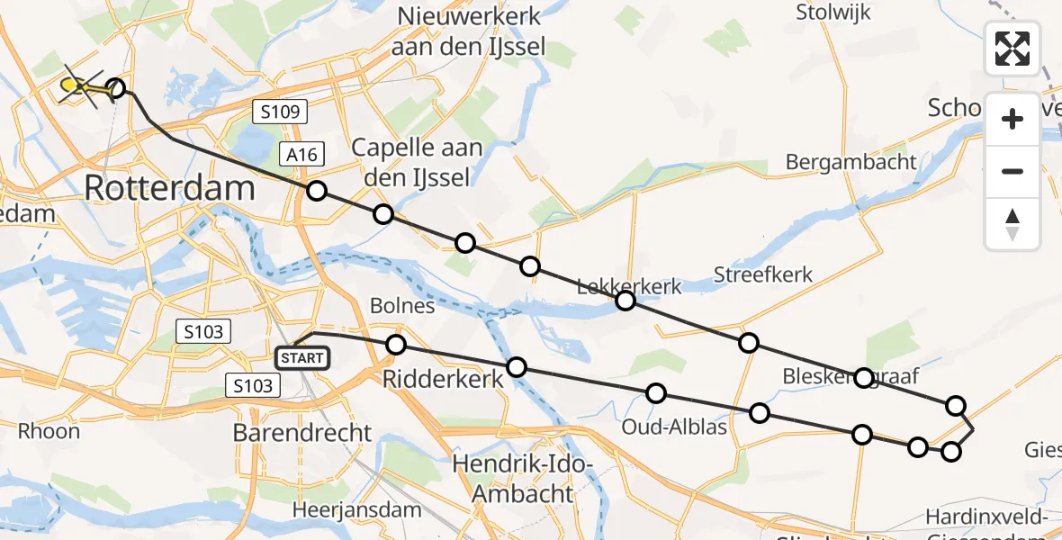 Routekaart van de vlucht: Lifeliner 2 naar Rotterdam The Hague Airport, Bommelerwaard