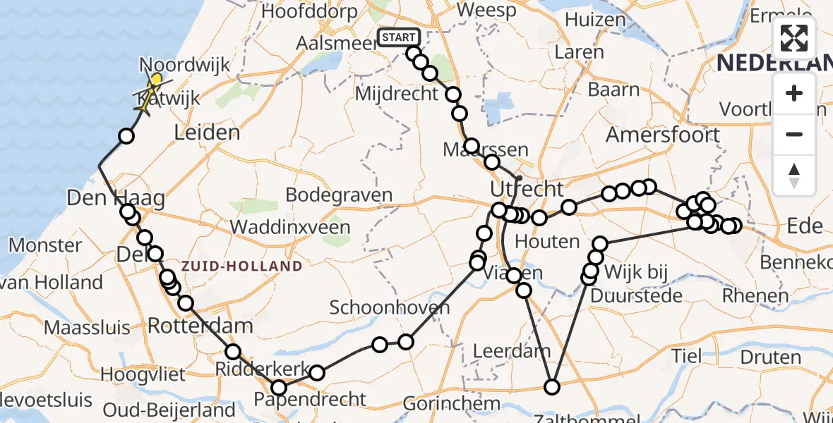 Routekaart van de vlucht: Politieheli naar Katwijk, Waver