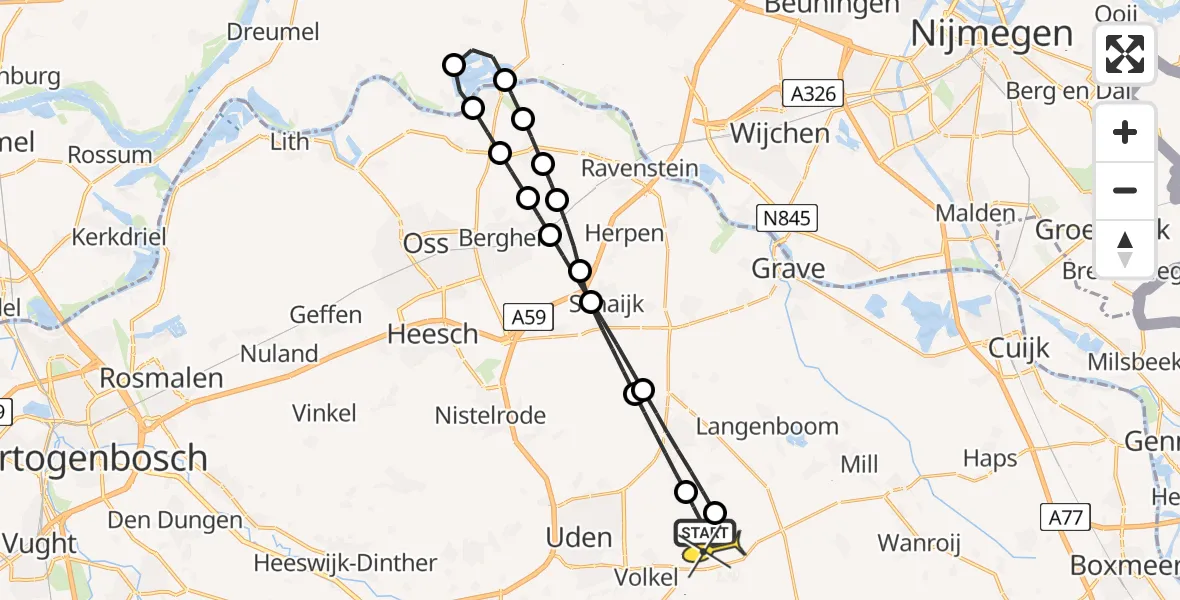 Routekaart van de vlucht: Lifeliner 3 naar Vliegbasis Volkel, Achter-Oventje