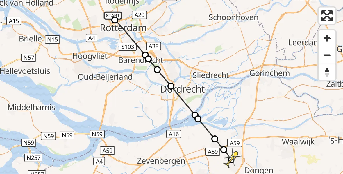 Routekaart van de vlucht: Lifeliner 2 naar Oosterhout, Terletpad