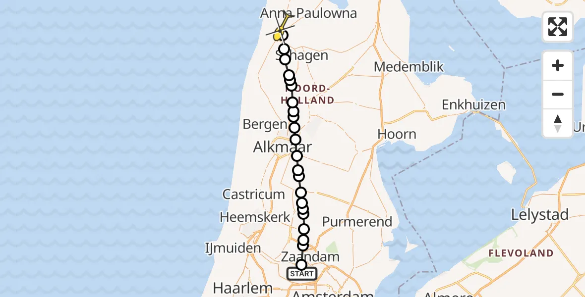 Routekaart van de vlucht: Lifeliner 1 naar 't Zand, Hoofdtocht