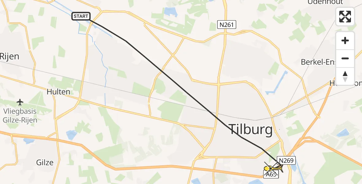 Routekaart van de vlucht: Lifeliner 2 naar Tilburg, Letostraat