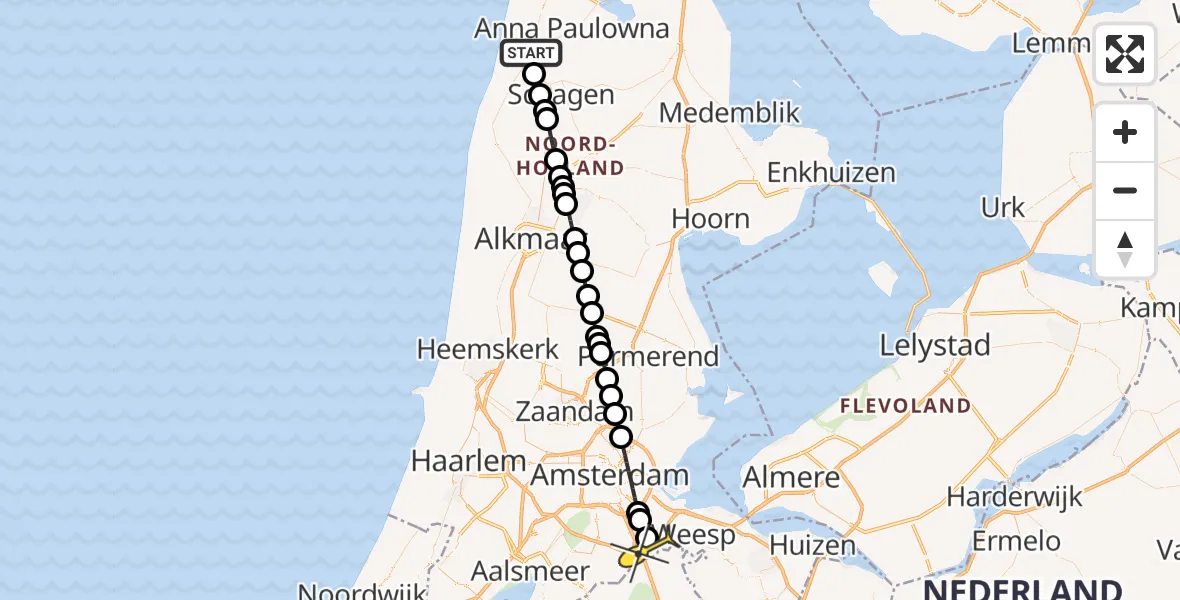 Routekaart van de vlucht: Lifeliner 1 naar Academisch Medisch Centrum (AMC), Korte Belkmerweg