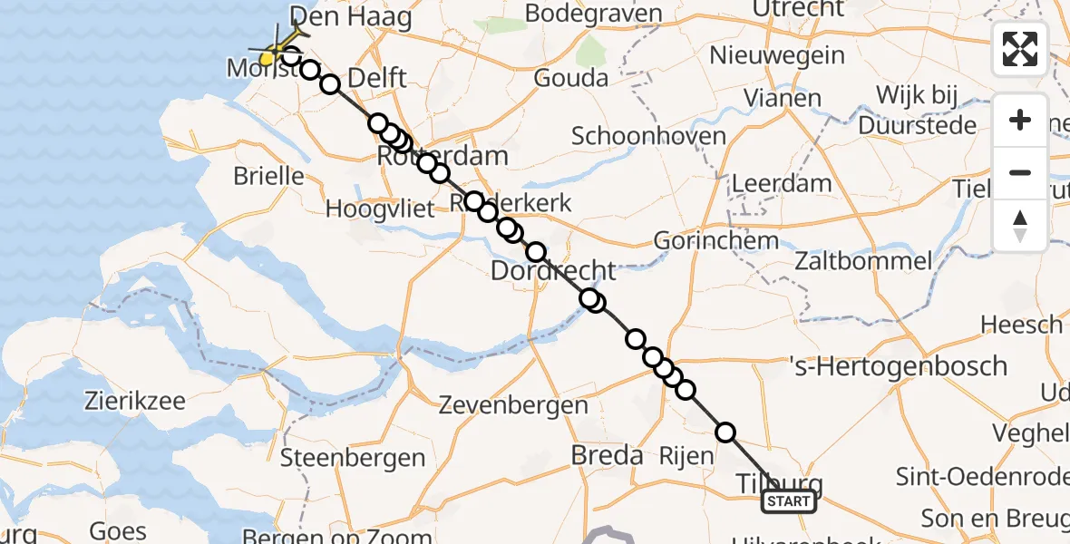 Routekaart van de vlucht: Lifeliner 2 naar Monster, Broekhovenseweg