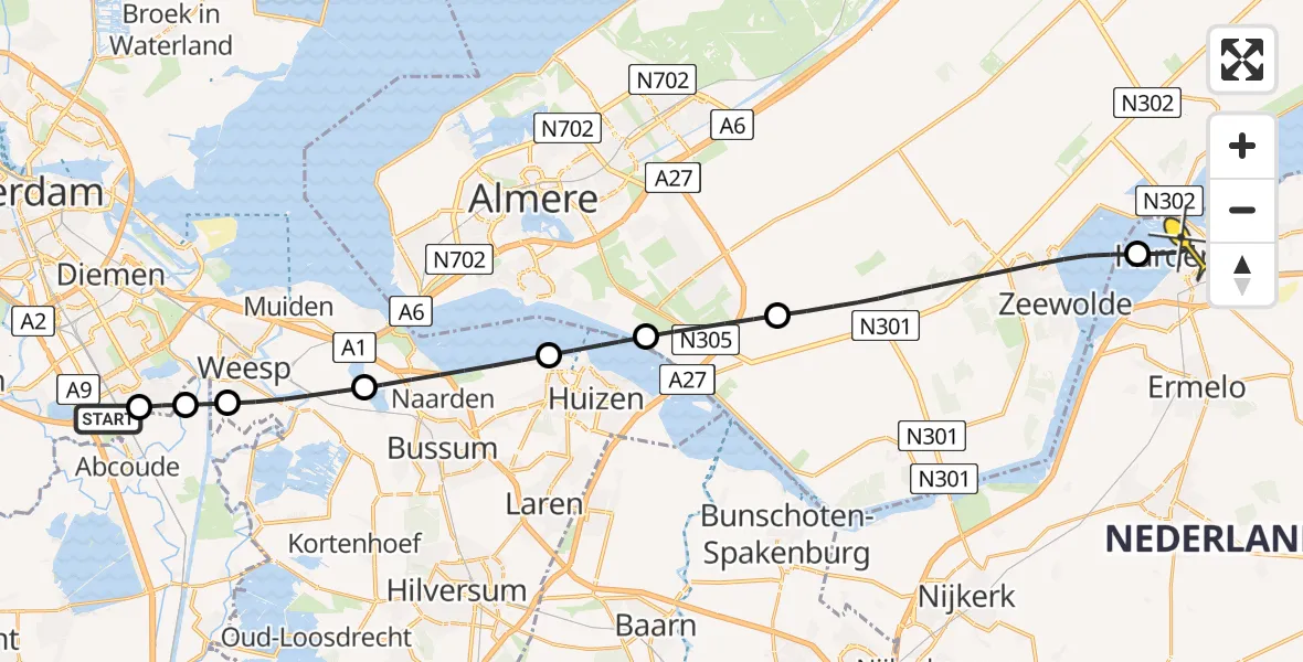 Routekaart van de vlucht: Lifeliner 1 naar Harderwijk, Spengenpad