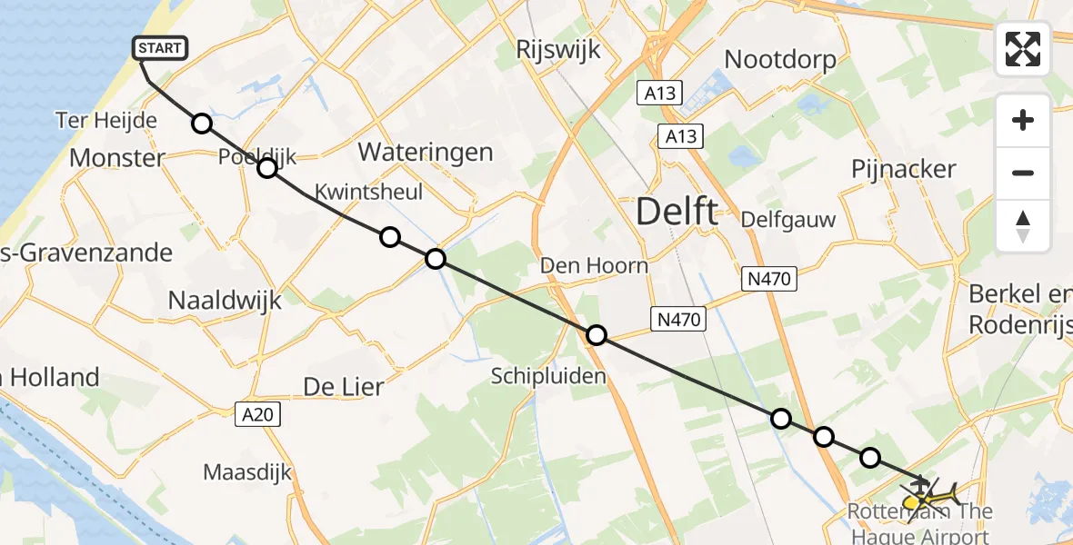 Routekaart van de vlucht: Lifeliner 2 naar Rotterdam The Hague Airport, Zandmotorpad