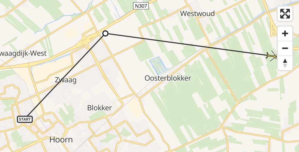 Routekaart van de vlucht: Politieheli naar Westwoud, Westfrisiaweg