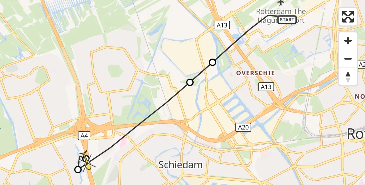 Routekaart van de vlucht: Lifeliner 2 naar Schiedam, Barajasbaan