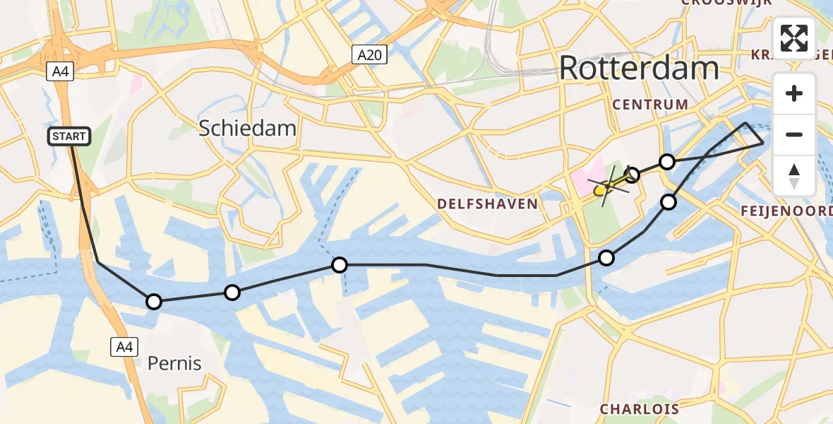 Routekaart van de vlucht: Lifeliner 2 naar Erasmus MC, Karel Doormanweg