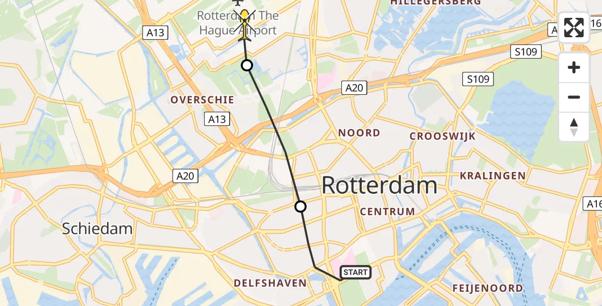 Routekaart van de vlucht: Lifeliner 2 naar Rotterdam The Hague Airport, Mathenesserlaan