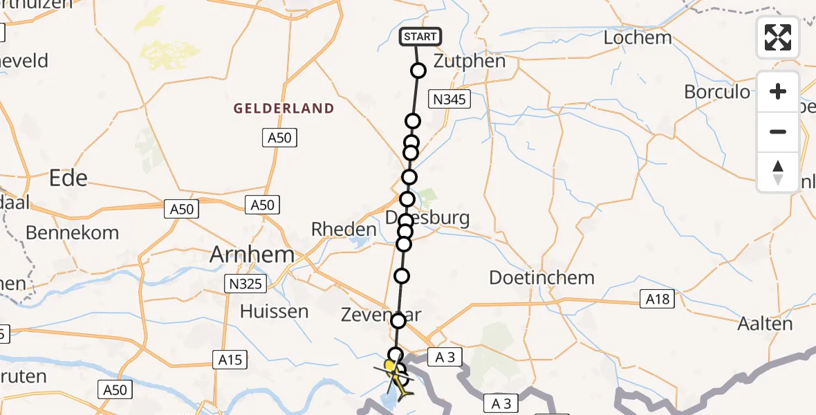 Routekaart van de vlucht: Lifeliner 3 naar Herwen, Haarweg