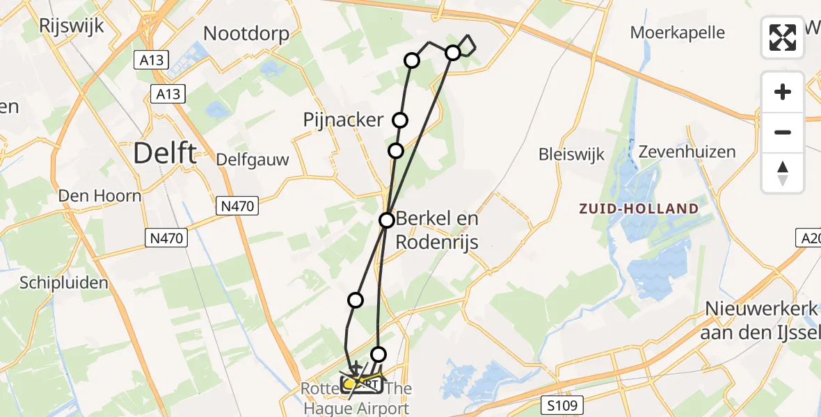 Routekaart van de vlucht: Lifeliner 2 naar Rotterdam The Hague Airport, Oude Bovendijk