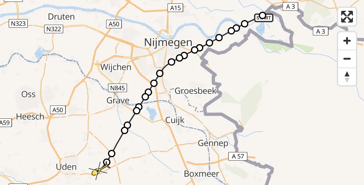 Routekaart van de vlucht: Lifeliner 3 naar Vliegbasis Volkel, Pannerdensedijk