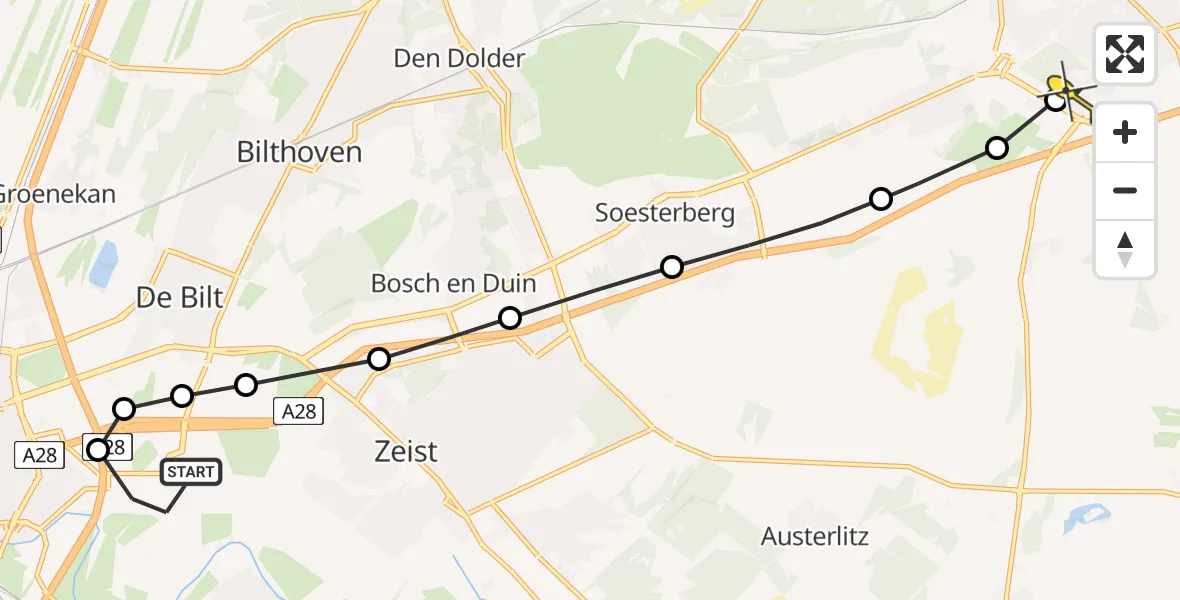 Routekaart van de vlucht: Lifeliner 1 naar Amersfoort, Cambridgelaan