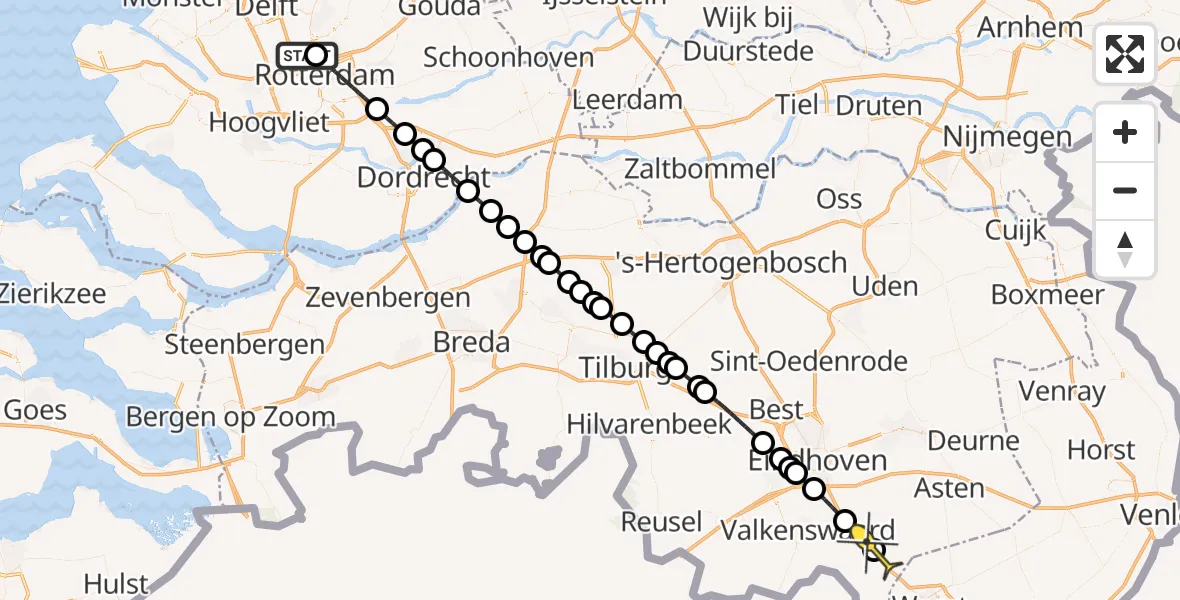 Routekaart van de vlucht: Lifeliner 2 naar Maarheeze, Gilze-Rijenstraat