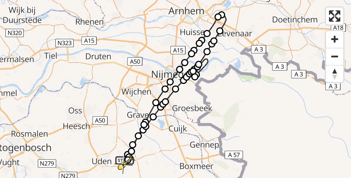 Routekaart van de vlucht: Lifeliner 3 naar Vliegbasis Volkel, Trentsedijk