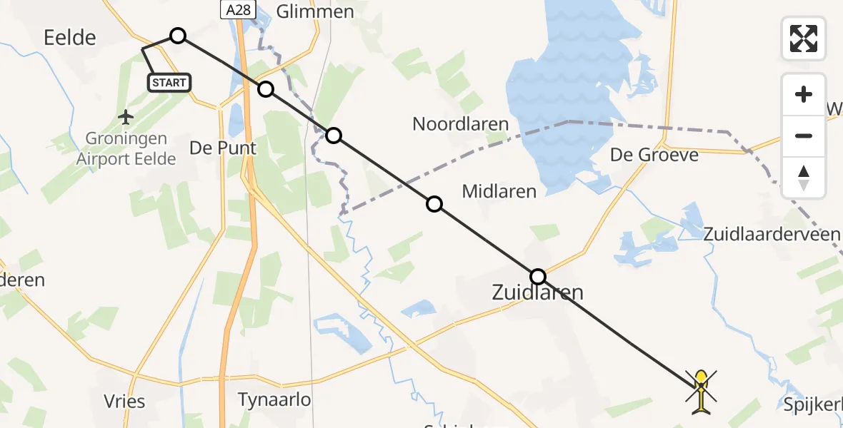 Routekaart van de vlucht: Lifeliner 4 naar Zuidlaren, Oosterbroek