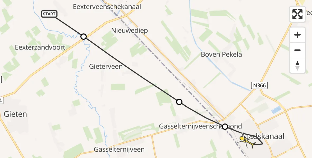 Routekaart van de vlucht: Lifeliner 4 naar Stadskanaal, Dorpsstraat