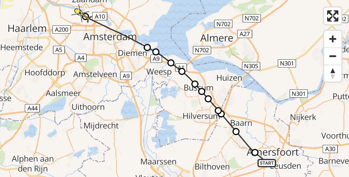 Routekaart van de vlucht: Lifeliner 1 naar Amsterdam Heliport, Daam Fockemalaan