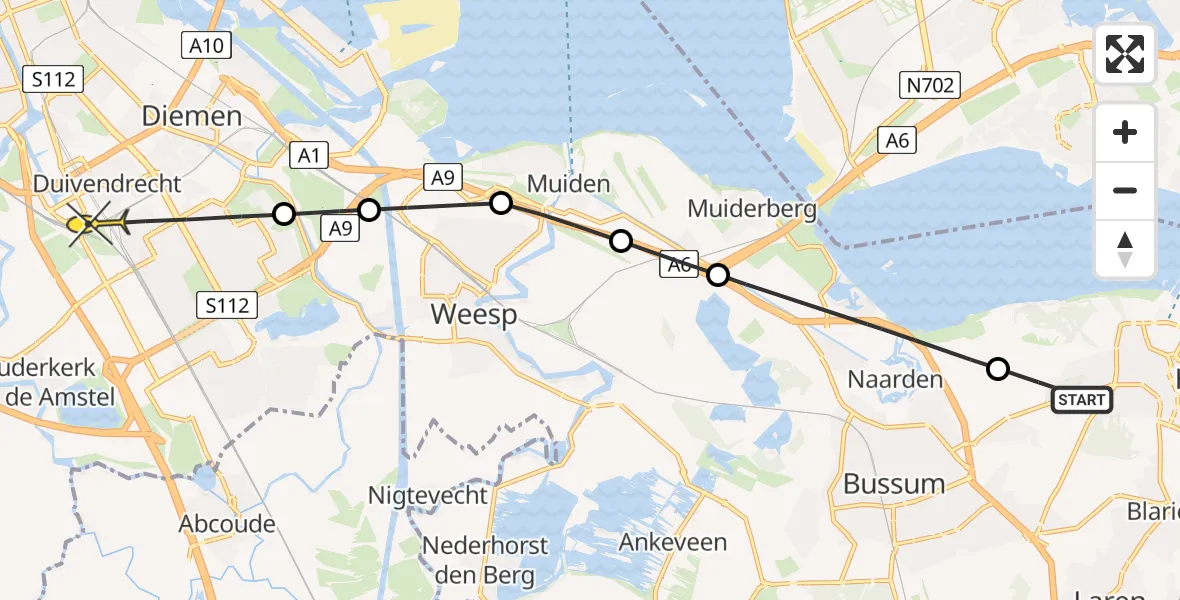 Routekaart van de vlucht: Politiehelikopter naar Amsterdam-Duivendrecht, Vogellaantje