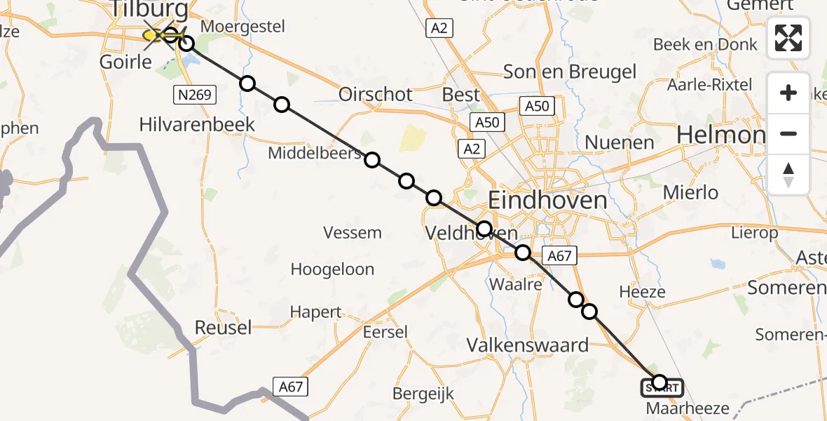 Routekaart van de vlucht: Lifeliner 2 naar Tilburg, Leijweg