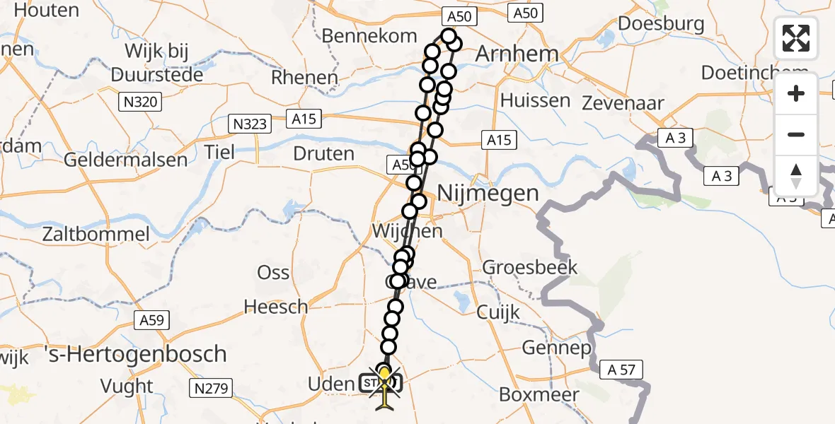 Routekaart van de vlucht: Lifeliner 3 naar Vliegbasis Volkel, Trentse Bossen