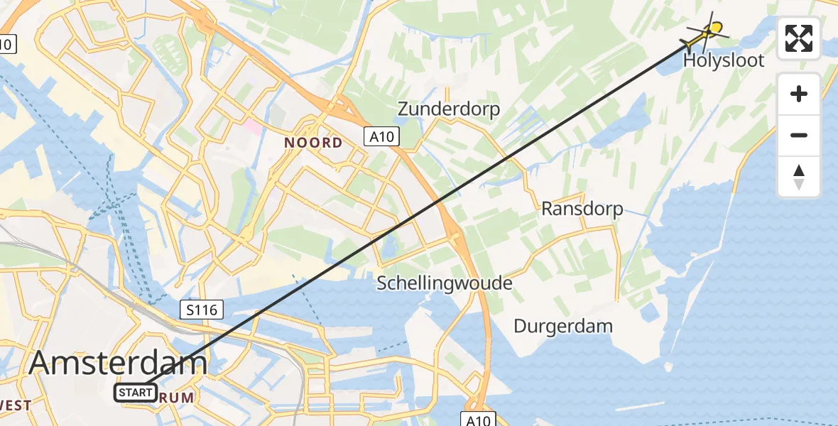 Vluchtroute Politiehelikopter van Amsterdam naar Amsterdam