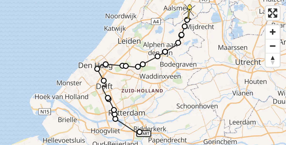 Routekaart van de vlucht: Politieheli naar Uithoorn, Zweth