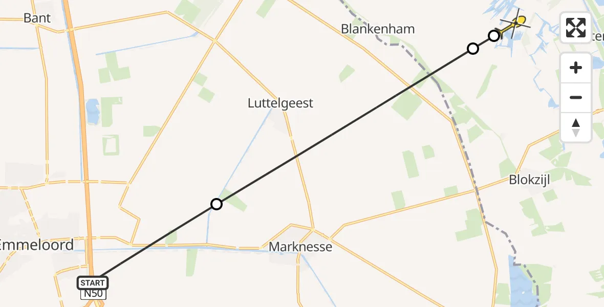 Routekaart van de vlucht: Politiehelikopter naar Kalenberg, Marknesserweg