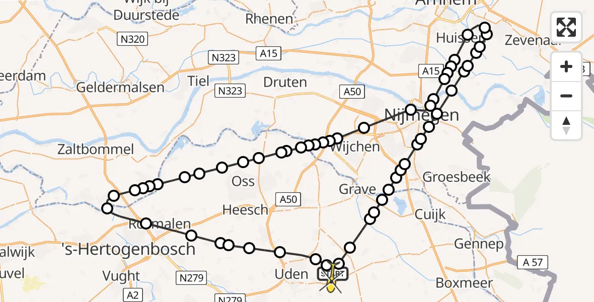 Routekaart van de vlucht: Lifeliner 3 naar Vliegbasis Volkel, Spoorweg