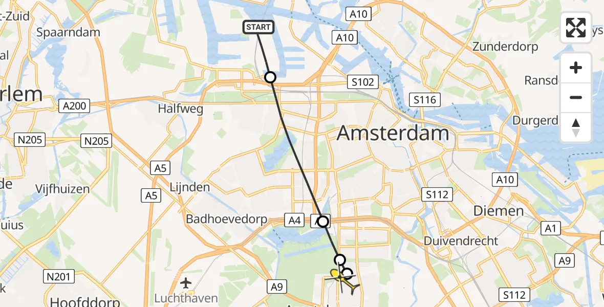 Routekaart van de vlucht: Lifeliner 1 naar Amstelveen, Corsicaweg