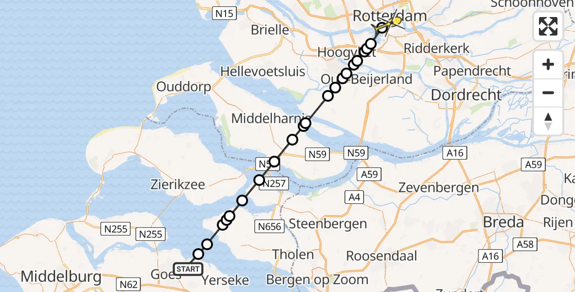 Routekaart van de vlucht: Lifeliner 2 naar Erasmus MC, Kokuitsweg