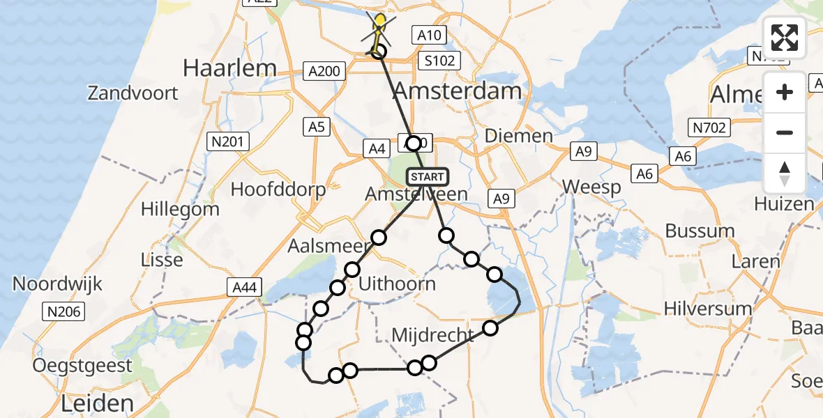 Routekaart van de vlucht: Lifeliner 1 naar Amsterdam Heliport, Middeldorpstraat