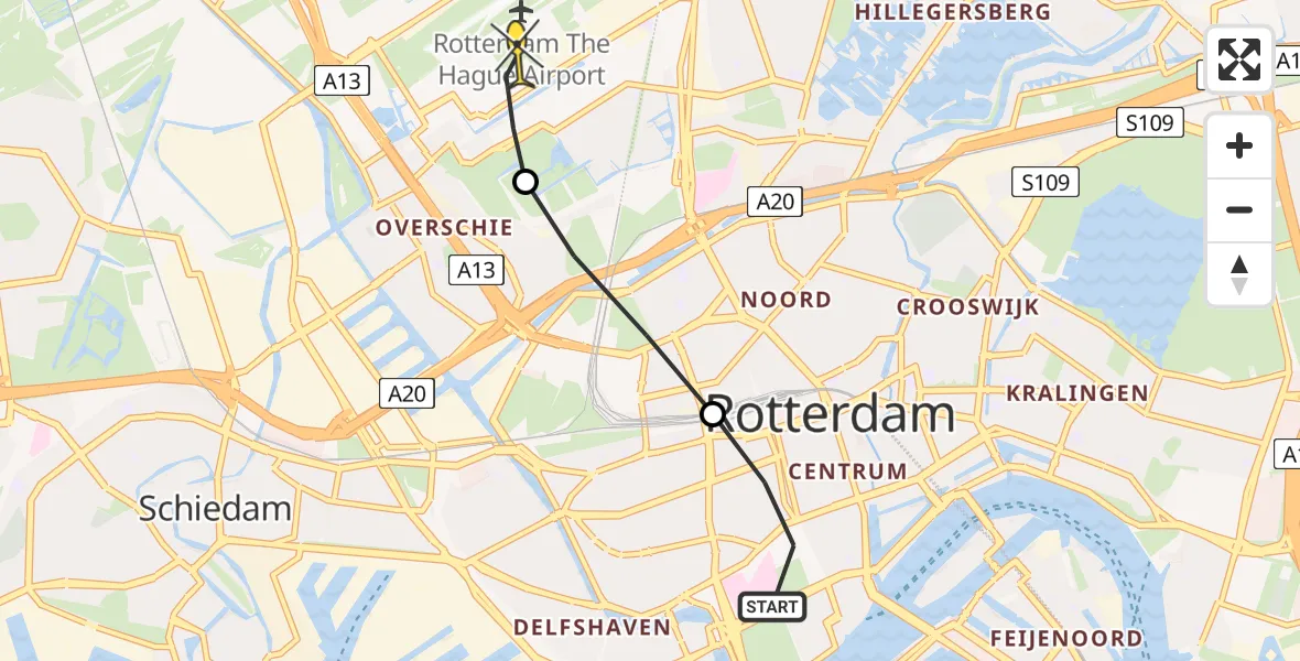 Routekaart van de vlucht: Lifeliner 2 naar Rotterdam The Hague Airport, Gouvernedwarsstraat