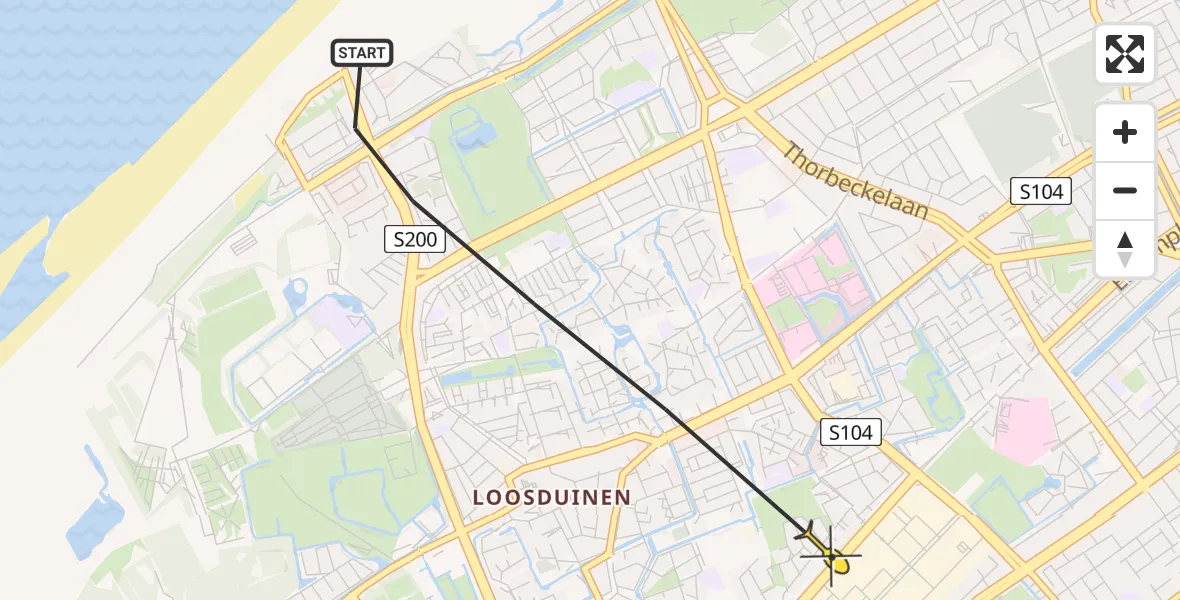 Routekaart van de vlucht: Lifeliner 2 naar Den Haag, Van Beinumstraat