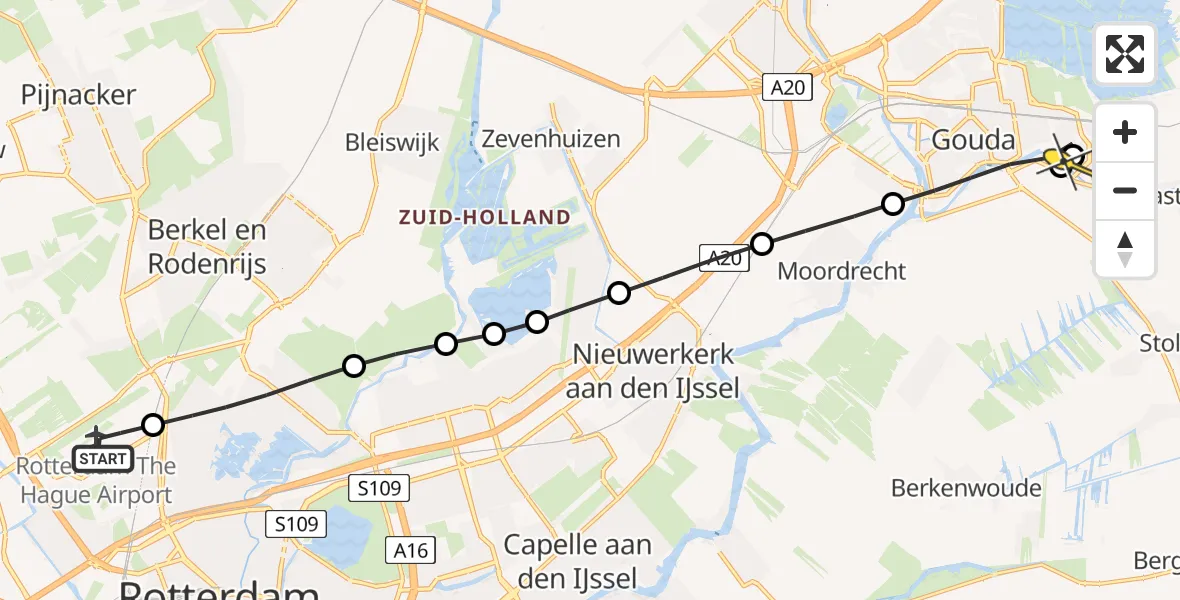 Routekaart van de vlucht: Lifeliner 2 naar Gouda, Brandenburgbaan