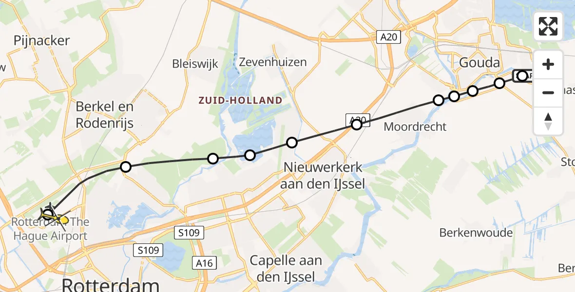 Routekaart van de vlucht: Lifeliner 2 naar Rotterdam The Hague Airport, Goudseweg